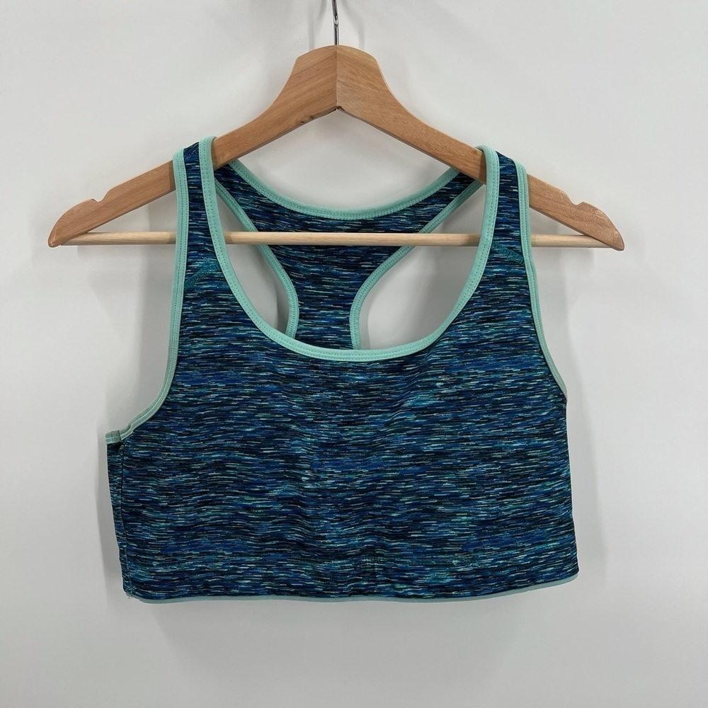 Fabletics Marika Racer-back Green/Blue Sports Bra Activewear Ladies Large